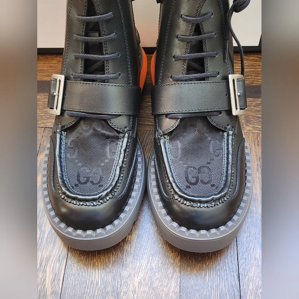 $1600 Brand New Gucci Sierra Calf Men's Boots Nylon GG Sz G 7 US 7.5
